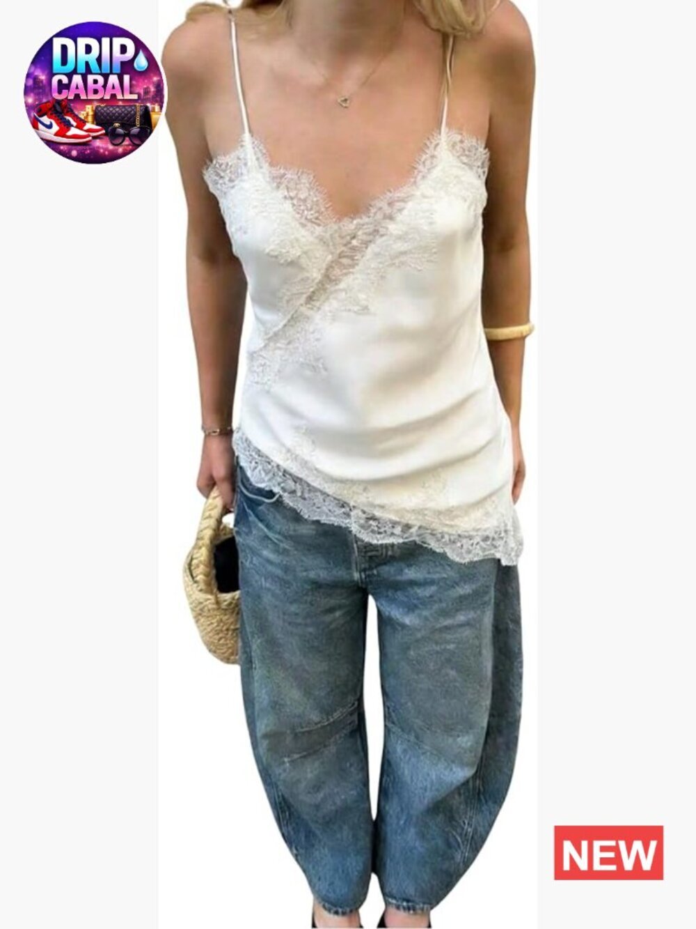 Lace Satin Cami Top Asymmetrical Deep V Neck Going Out Top
